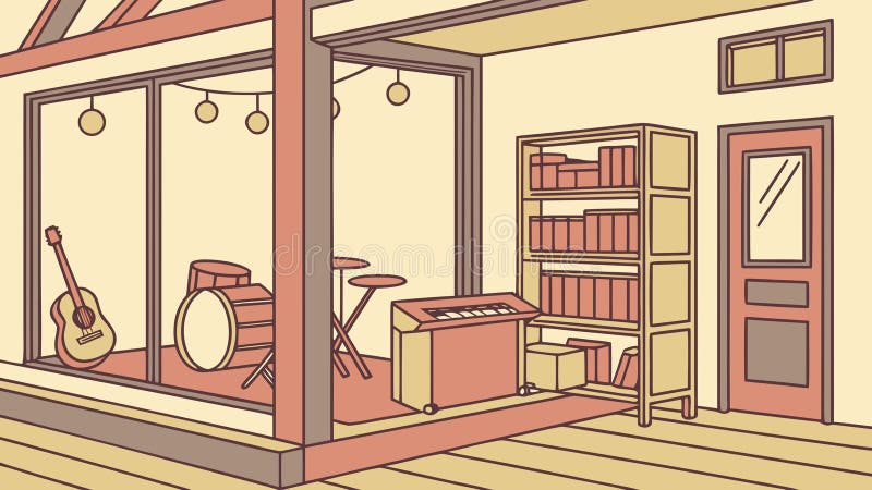 Cozy Music Studio Interior: Instruments and Bookshelf, vector design Generative AI vector illustration