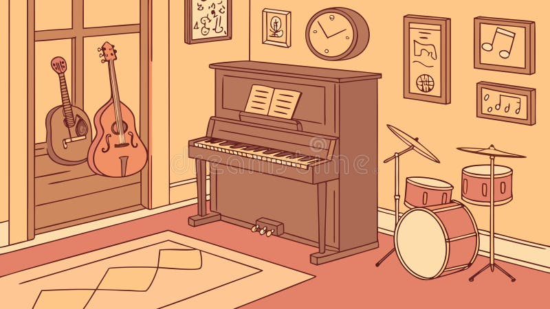 Cozy Music Studio Interior, Piano Drums, Creative Space Vector, vector design Generative AI royalty free illustration