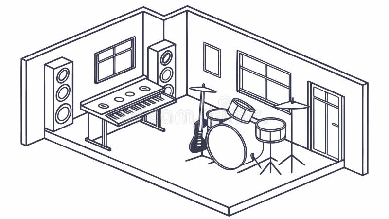 Cozy Music Studio, Isometric Interior Design, Creative Space, vector design Generative AI stock illustration