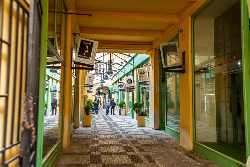 Cozy narrow street in the old town of Prague. Architecture of old Europe