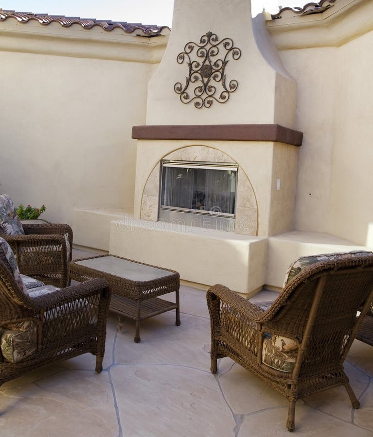 Cozy patio furniture in courtyard