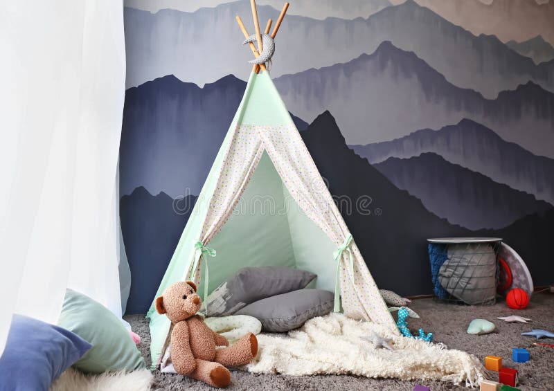 Cozy Play Tent for Kids in Child Room Stock Image Image of empty