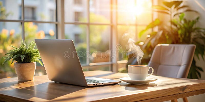 View of Remote work setup in a modern home office - Alamy
