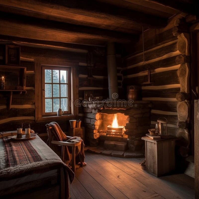 Cozy, Rustic Cabin or Cottage with Warm and Inviting Atmosphere vector illustration