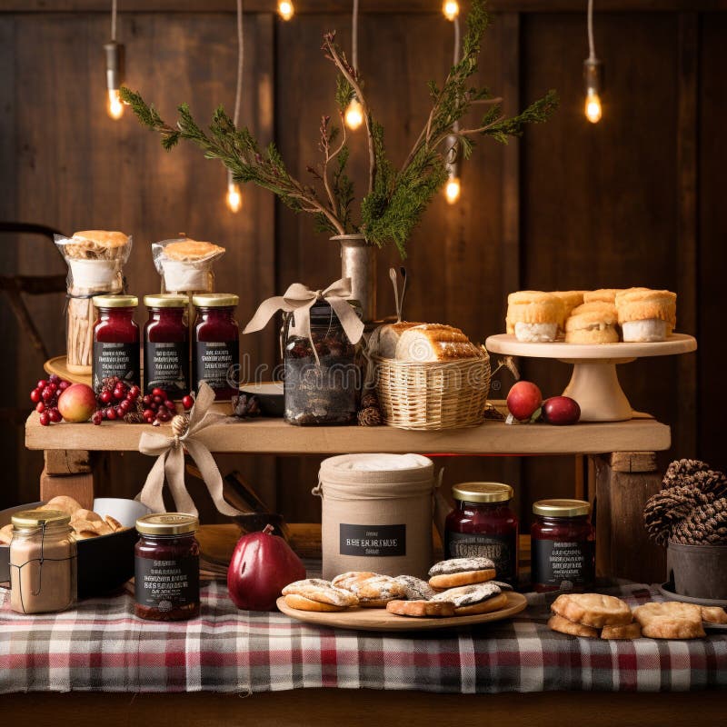 Cozy Rustic Setting with Festive Hamper royalty free stock image