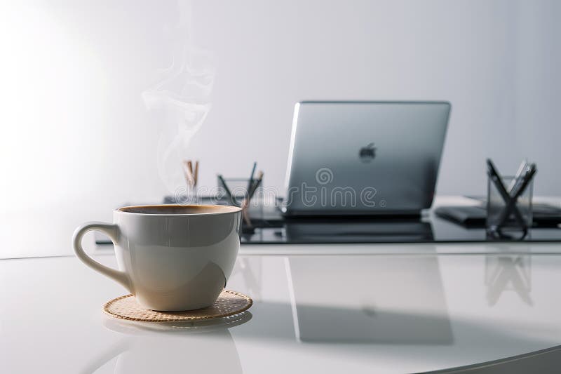 Tea and Laptop on a Work Table royalty free illustration