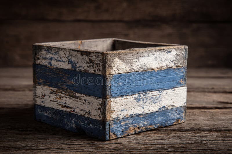 The cozy setting features a wooden table that holds a rustic wooden tissue box with a blue accent stock photo