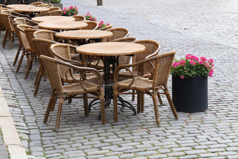 Cozy Street Restaurant. Tables and Chairs in the Streets Stock Photo - Image of brasserie 