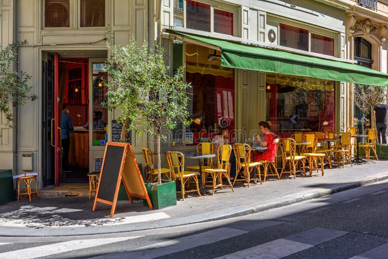 Cozy Street with Tables of Cafe in Paris, France. Editorial Stock Photo ...