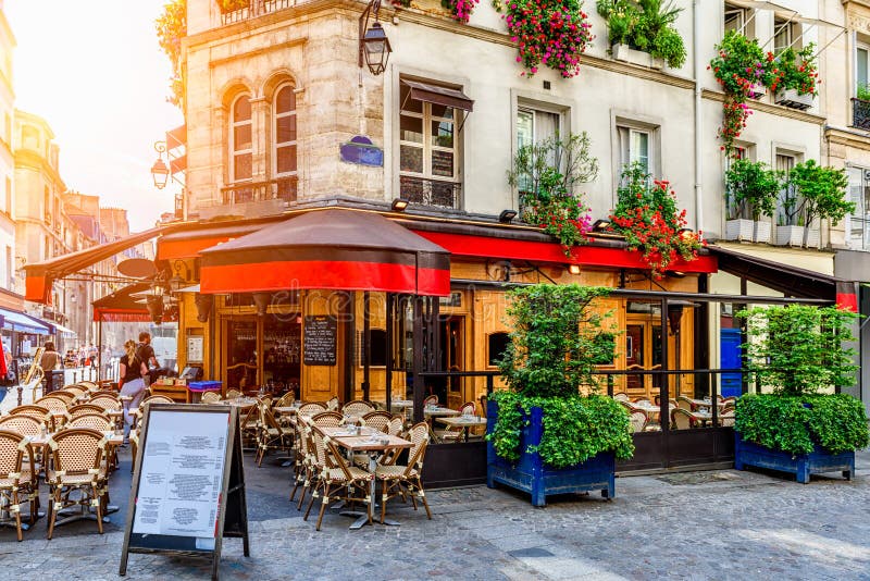 Cozy Street with Tables of Cafe in Paris, France. Editorial Photo ...