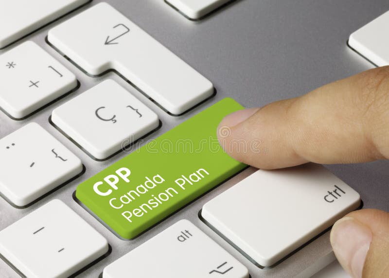 CPP 加拿大养老金计划 - 绿色键盘按键上的铭文 免版税图库摄影