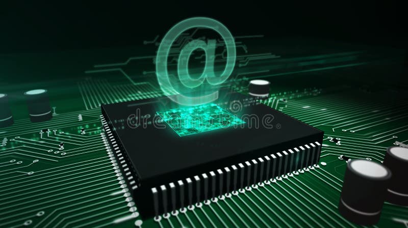 CPU a bordo con en - el holograma del correo imagen de archivo libre de regalías CPU a bordo con en - el holograma del correo imagen de archivo libre de regalías
