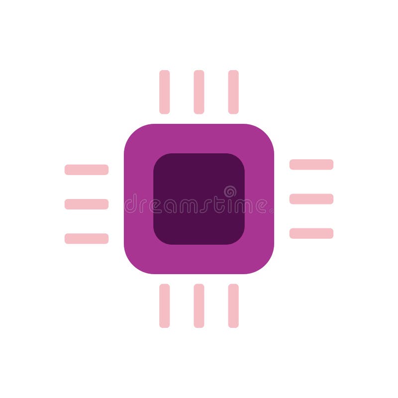 Cpu chip technology vector icon computer electronic processor hardware board. Microchip cpu datum chip tech equipment PC component stock illustration