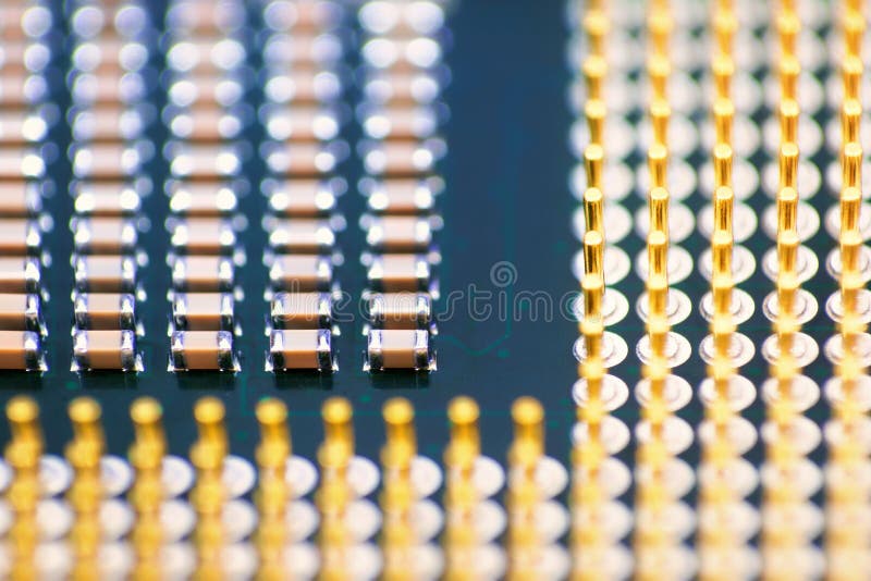 Cpu Gold Pins and Chip, Microchip Processor Legs Computer Component