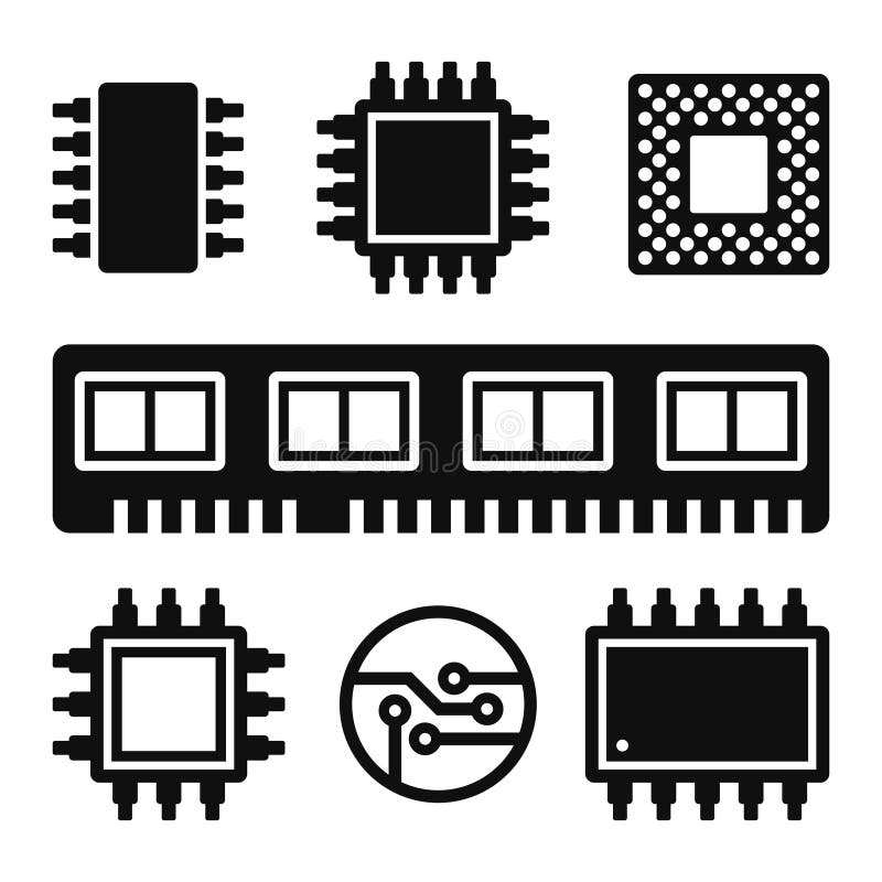 CPU Microprocessor and Chips Icons Set. Vector vector illustration