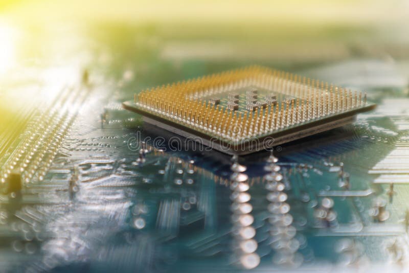 CPU for the socket of the computer motherboard. concept of computer hardware. repairing upgrade and maintenance technology stock photo