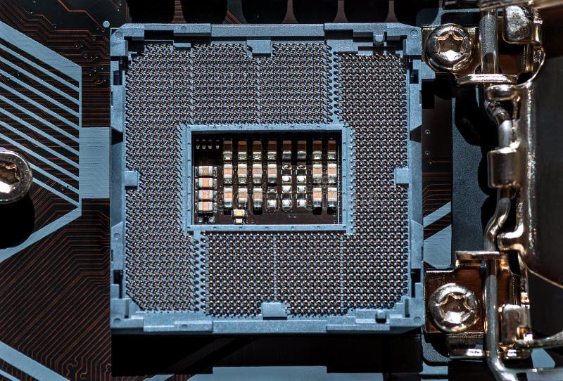 CPU socket macro. CPU socket The main components of a computer. Electronic background royalty free stock photos