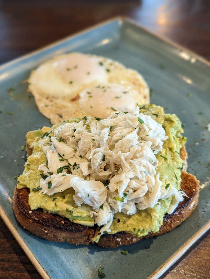 Crab Avocado Toast Crispy Lunch Egg Stock Image Image of crispy
