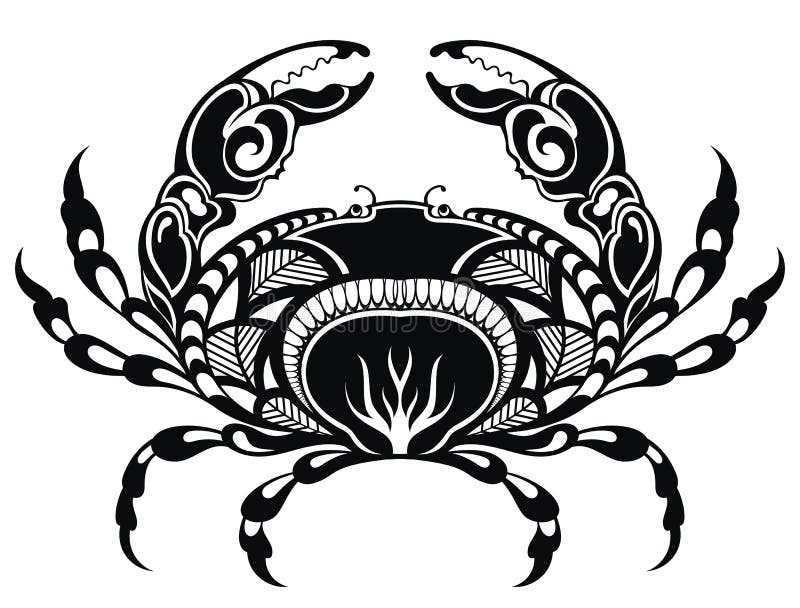Black and white crab in tattoo style