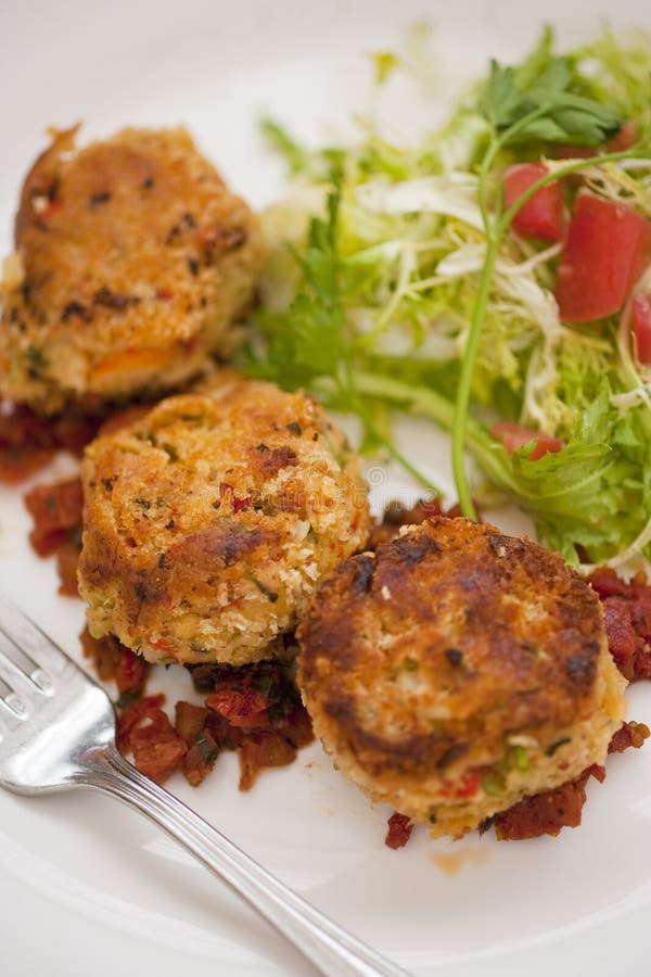 Crab Cakes with a Garden Salad Stock Image Image of appetizer, green