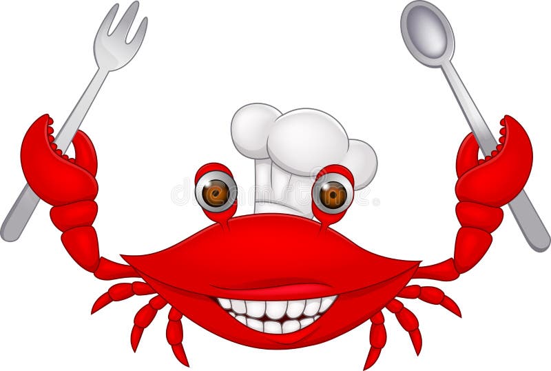 Illustration of a happy crab chef cartoon