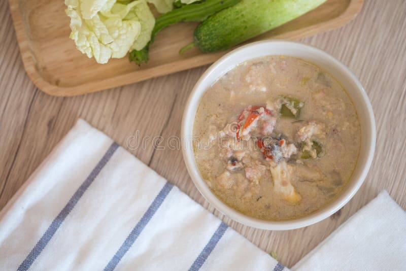 Crab Dip with Coconut Milk and Vegetables in Bowl Stock Image Image
