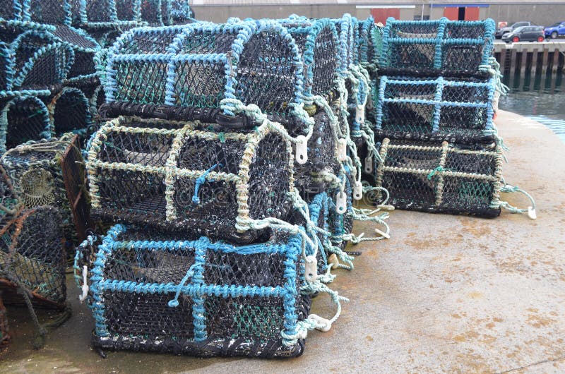 Crab creels in the fishing harbour of Kirkwall, capital of Orkney Scotland