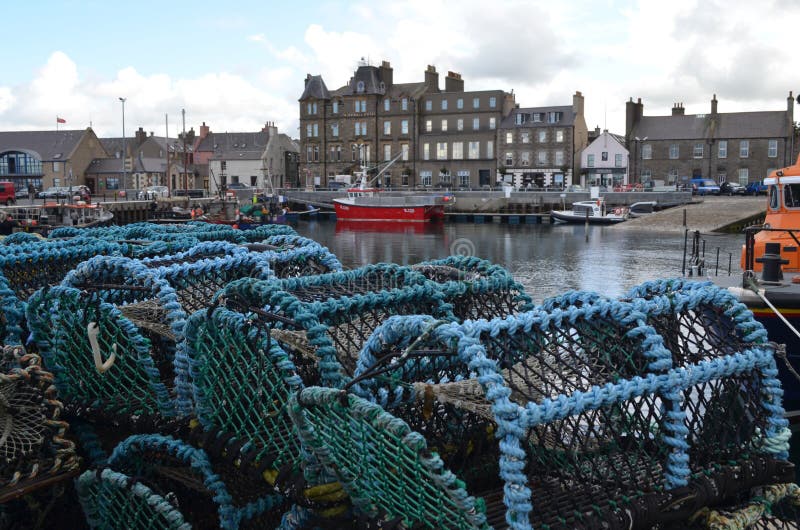 Crab creels in the fishing harbour of Kirkwall, capital of Orkney Scotland