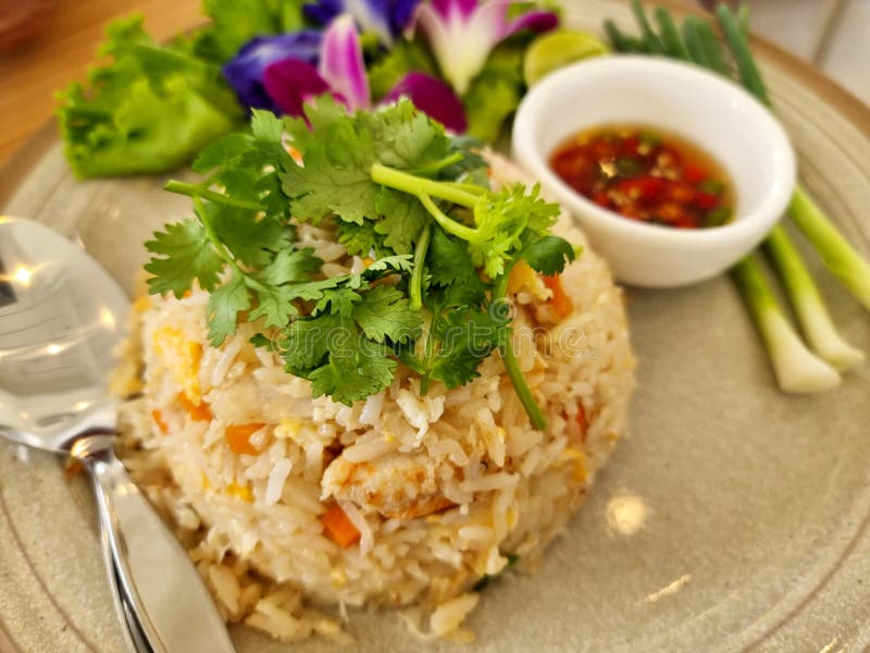 Crab Meat Fried Rice with Fish Sauce Stock Photo - Image of pepper