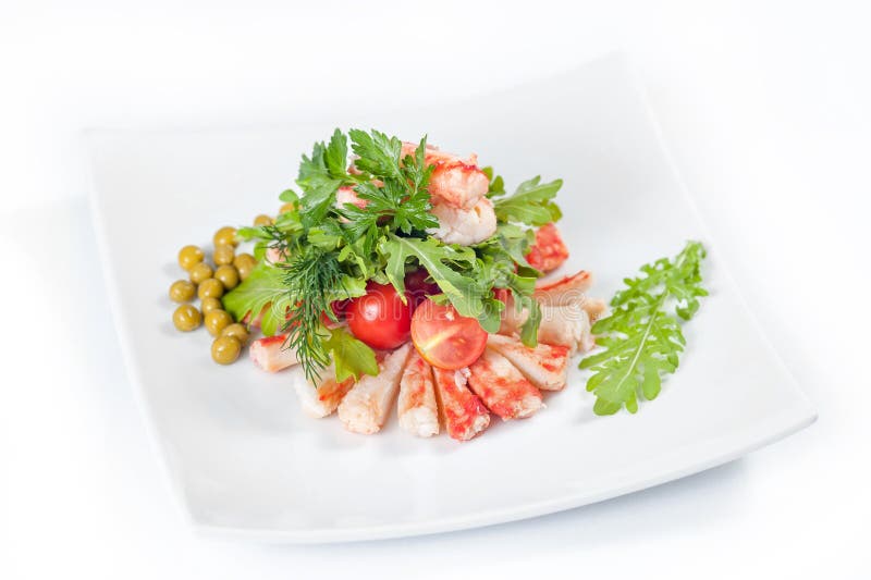 Crab meat salad isolated stock image. Image of green 34132785