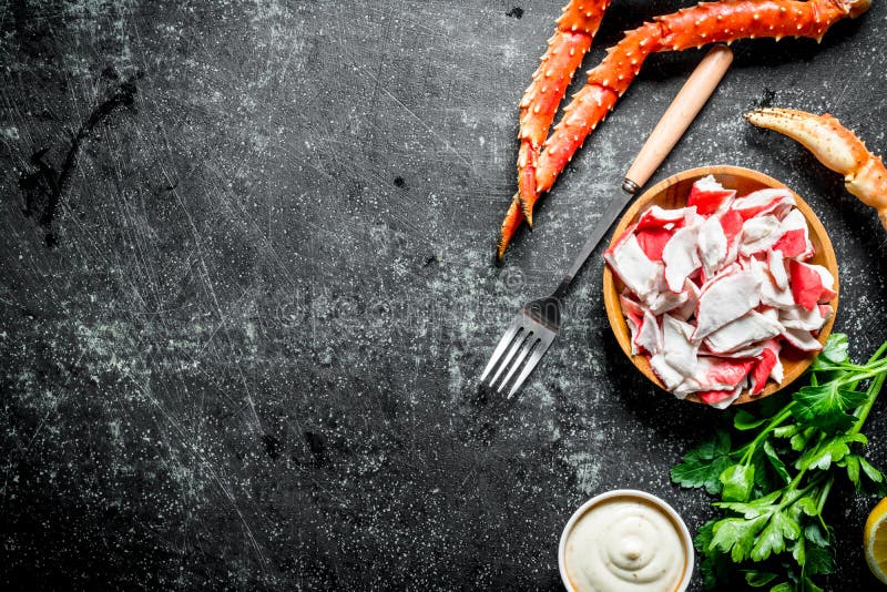 Crab Meat and Sea Crab with Sauce and Herbs Stock Photo Image of