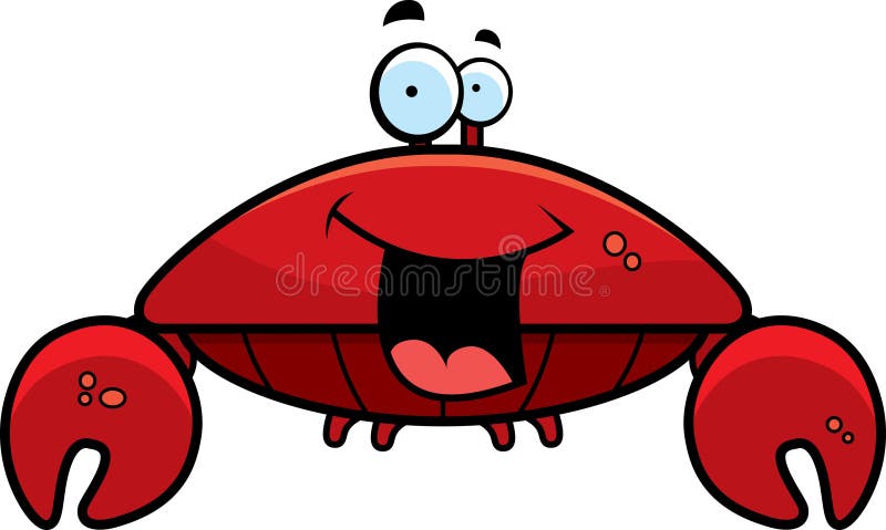 A cartoon red crab smiling and happy.