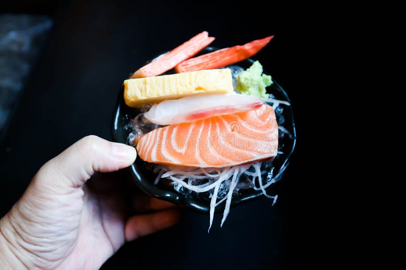Crab Stick or Kanikama , Steamed Egg and Raw Fish or Salmon Sashimi