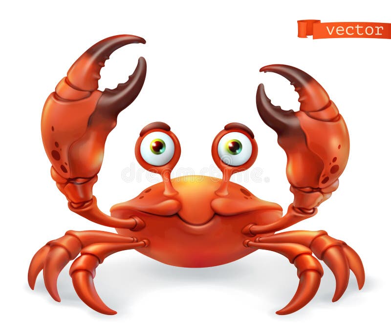 Crab-teckningstecken Ikon för en praktisk djurvektor för 3d-vektor