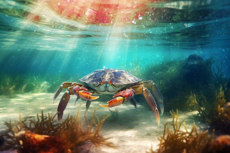 Crab Underwater Daylight. Generate Ai Stock Illustration Illustration