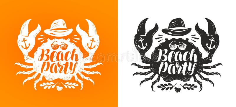 Crab, typographic design. Travel, journey concept Beach party vector illustration. Crab, typographic design. Travel, journey concept Beach party vector illustration