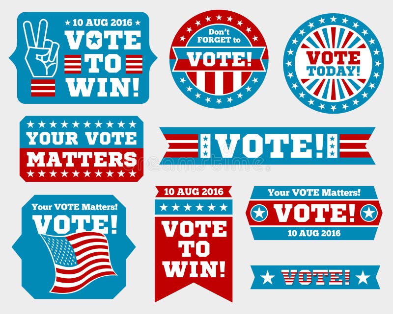 Crachás da eleição presidencial 2016 e etiquetas americanos do voto ilustração royalty free Crachás da eleição presidencial 2016 e etiquetas americanos do voto ilustração royalty free