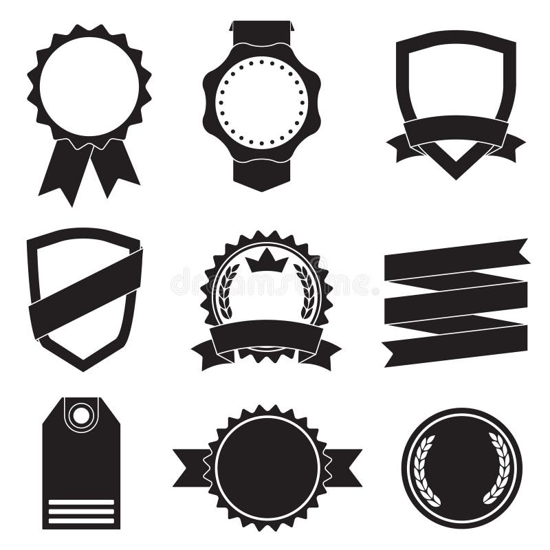 Crachás, etiquetas, etiquetas, protetores e fitas ajustados Ilustração do vintage do vetor isolada no fundo branco ilustração do vetor Crachás, etiquetas, etiquetas, protetores e fitas ajustados Ilustração do vintage do vetor isolada no fundo branco ilustração do vetor