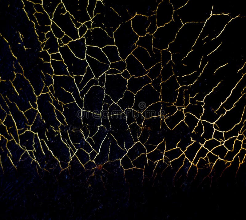 Crack line image and yellow cracks on the black surface stock images