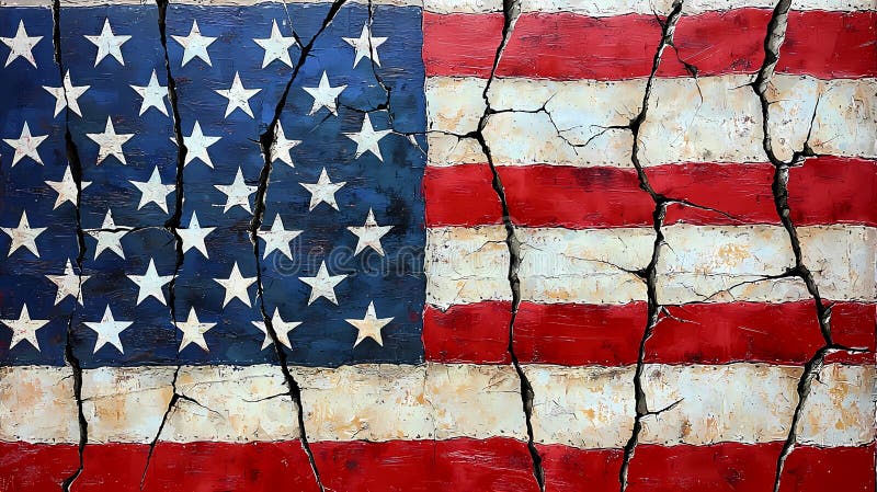Painting featuring a weathered and cracked american flag, symbolizing political division and social unrest while highlighting the ongoing challenges faced by the nation. Ai generated abstract flag stock images, royalty-free photos and pictures