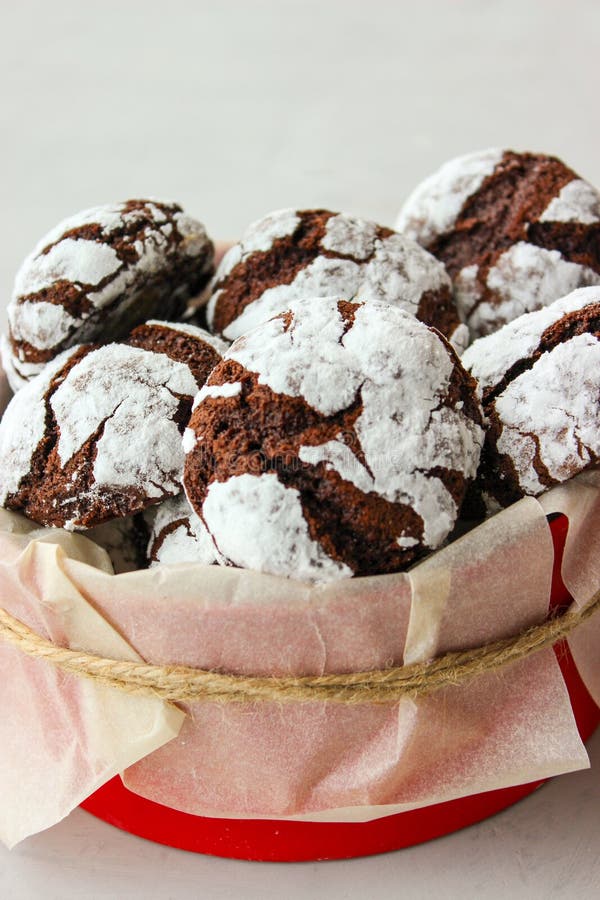 Cracked Chocolate Chip Cookies in Powdered Sugar Stock Photo Image of