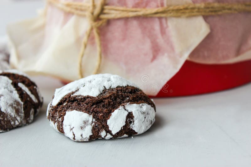 Cracked Chocolate Chip Cookies in Powdered Sugar Stock Photo - Image of ...