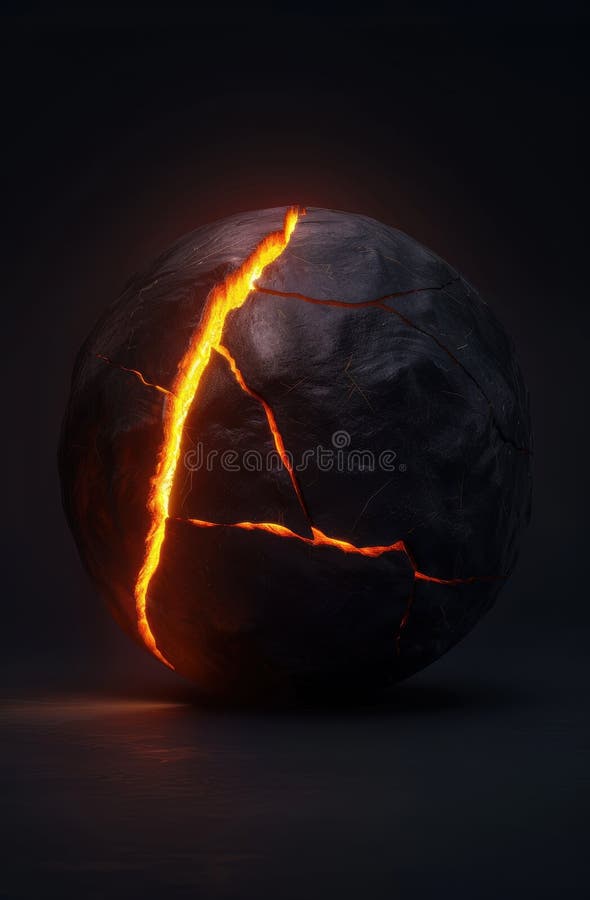 Cracked glowing sphere in the dark. Created with the help of Generative AI tools.