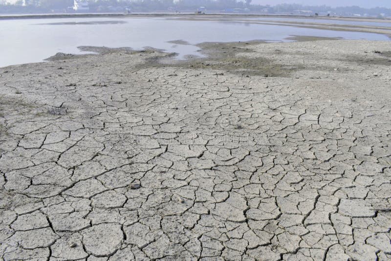 Dry riverbed under drought stock photo