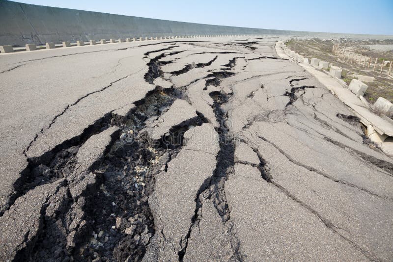 Cracked road after earthquake was broken