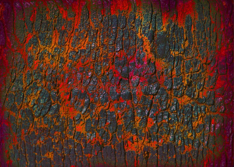 Cracked volcanic texture activated charcoal with red lava or magma for background royalty free stock image