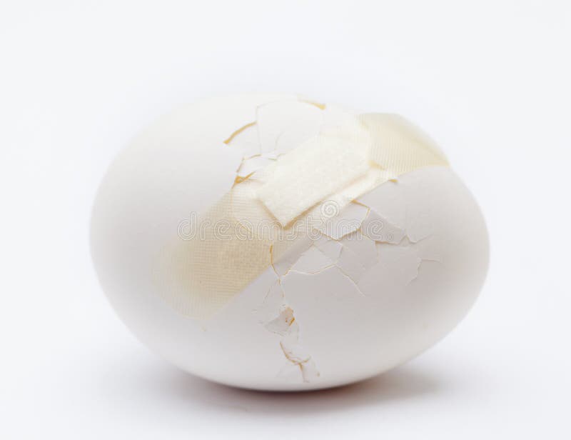 Cracked White Egg with Plastic Plaster Stock Photo Image of injury