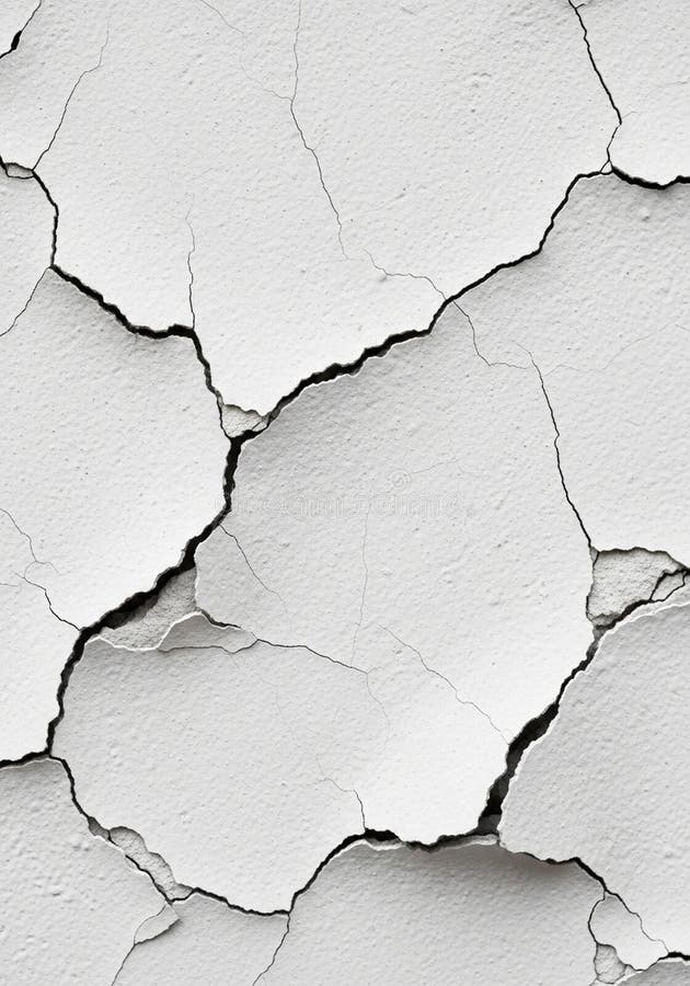 Cracked white surface with irregular patterns, showing exposed darker layers stock illustration