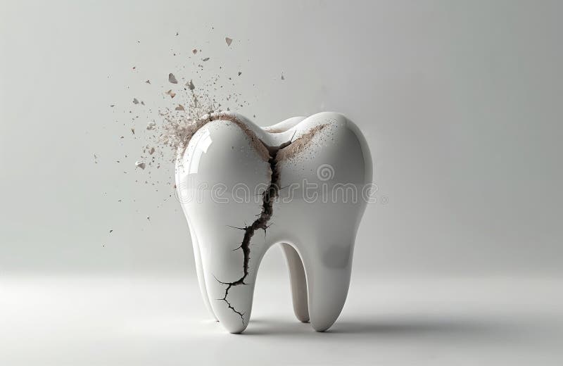 Cracked white tooth breaks apart, symbolizing decay and structural weakness. Dental problem or trauma visual concept. Oral health vector illustration