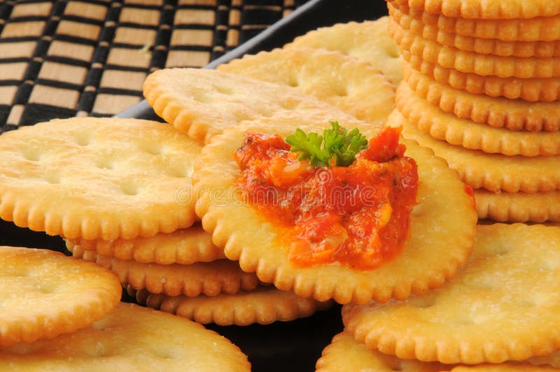 Crackers with bruschetta stock photo. Image of closeup 37791386